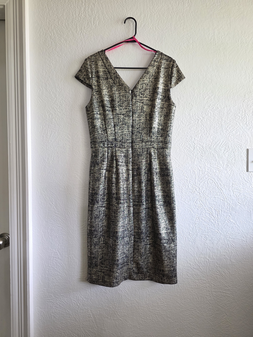 Betsey Johnson Black and Gold Tweed Sheath Dress